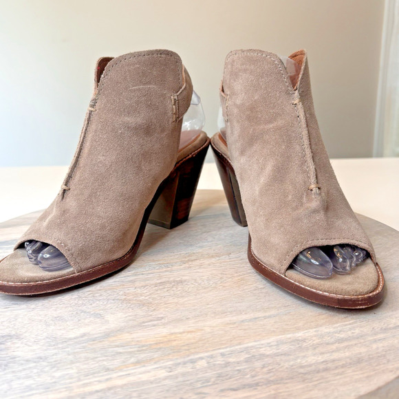 Frye Courtney Suede Open Toe Slingback Block Heel Booties Women’s Size 7B - Picture 2 of 11